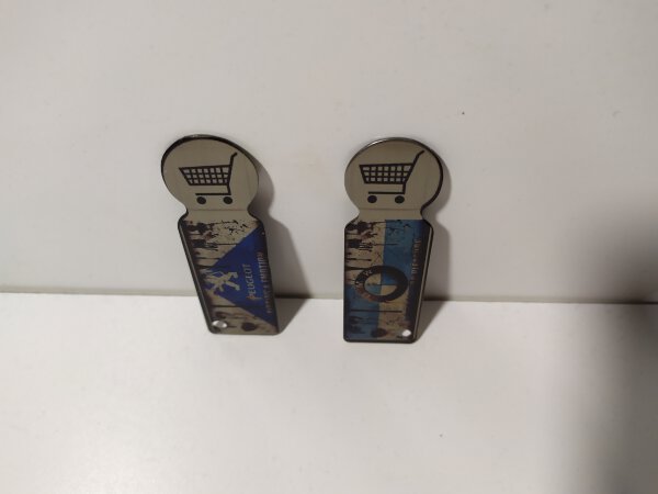 Schlüsselanhänger, Chip für Einkaufswagen, Metall, inkl. druck